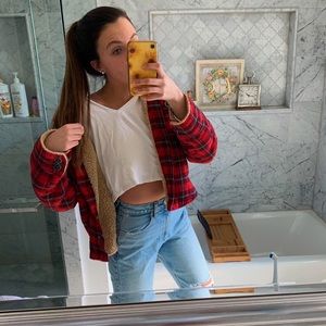 White long sleeve and furry flannel Sherpa